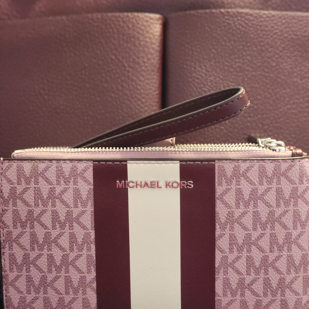Michael Kors Pink and White Wristlet Clutch